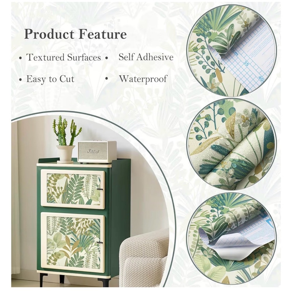 Green Leaf Pattern Self-Adhesive Wallpaper